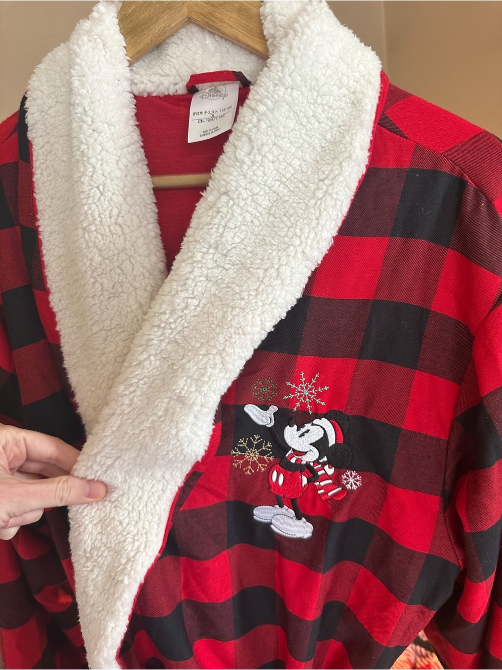 Disney Men's Mickey Mouse Red and Black Buffalo Plaid Robe with Sherpa Collar
